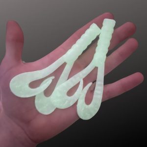 Leurre souple handmade – Double Grub 11 cm – 10 g – x2 Blanc phosphorescent