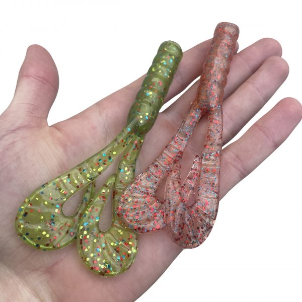 Leurre souple handmade – Double Grub 11 cm – 10 g – x2 Chartreux / Shiny Orange Gold