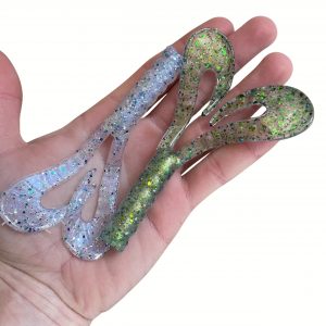 Leurre souple handmade – Double Grub 11 cm – 10 g – x2 Green Pike & Ghost Blue