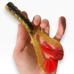 Leurre souple handmade – Double Grub 15 cm – 26 g – colorie Golden Roach