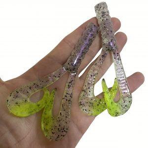 Leurre souple handmade – Double Grub 11 cm – 10 g – x2 Ghost Purple - Queue jaune fluo