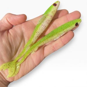 Leurre souple handmade – Finess 15 cm – 9,5 g – x2 Blanc / Jaune fluo