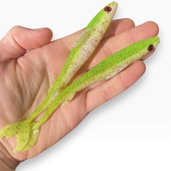 Leurre souple handmade – Finess 15 cm – 9,5 g – x2 Blanc / Jaune fluo
