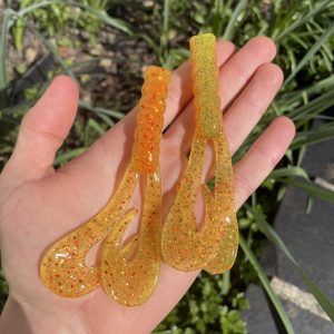 Leurre souple handmade – Double Grub 11 cm – 10 g – x2 Jaune / Orange