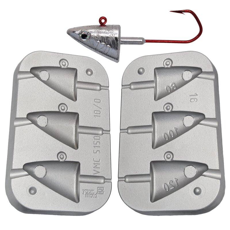 Moule pour 3 têtes plombées 80-100-120 g