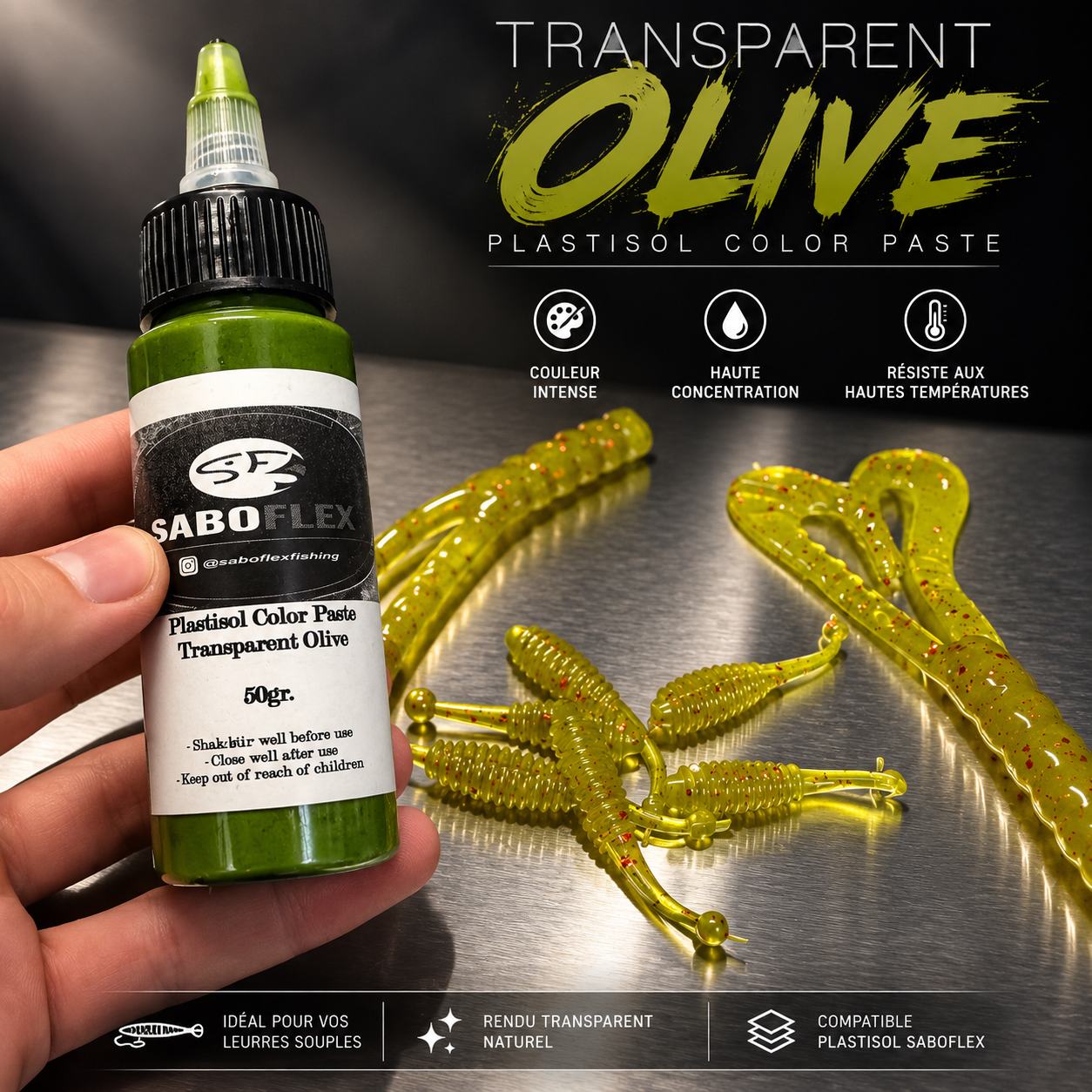 Colorant TRANSPARENT OLIVE pour plastisol SaBoFlex - 50 g – Image 3